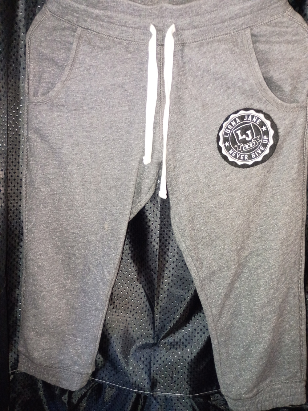 Lorna Jane Gray Cropped Sweat Pants with White Drawstring